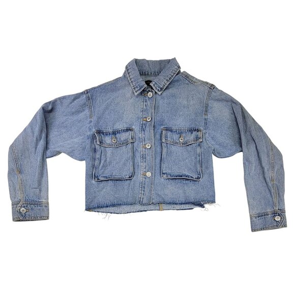 Love Tree Denim Jacket The Daisy Short Button Pockets Womens Med New Tags - Picture 3 of 9